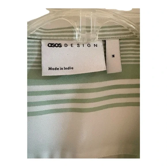 ASOS DESIGN revere Reiss Castle Ribbed Cuban stripe shirt in green - Picture 5 of 6